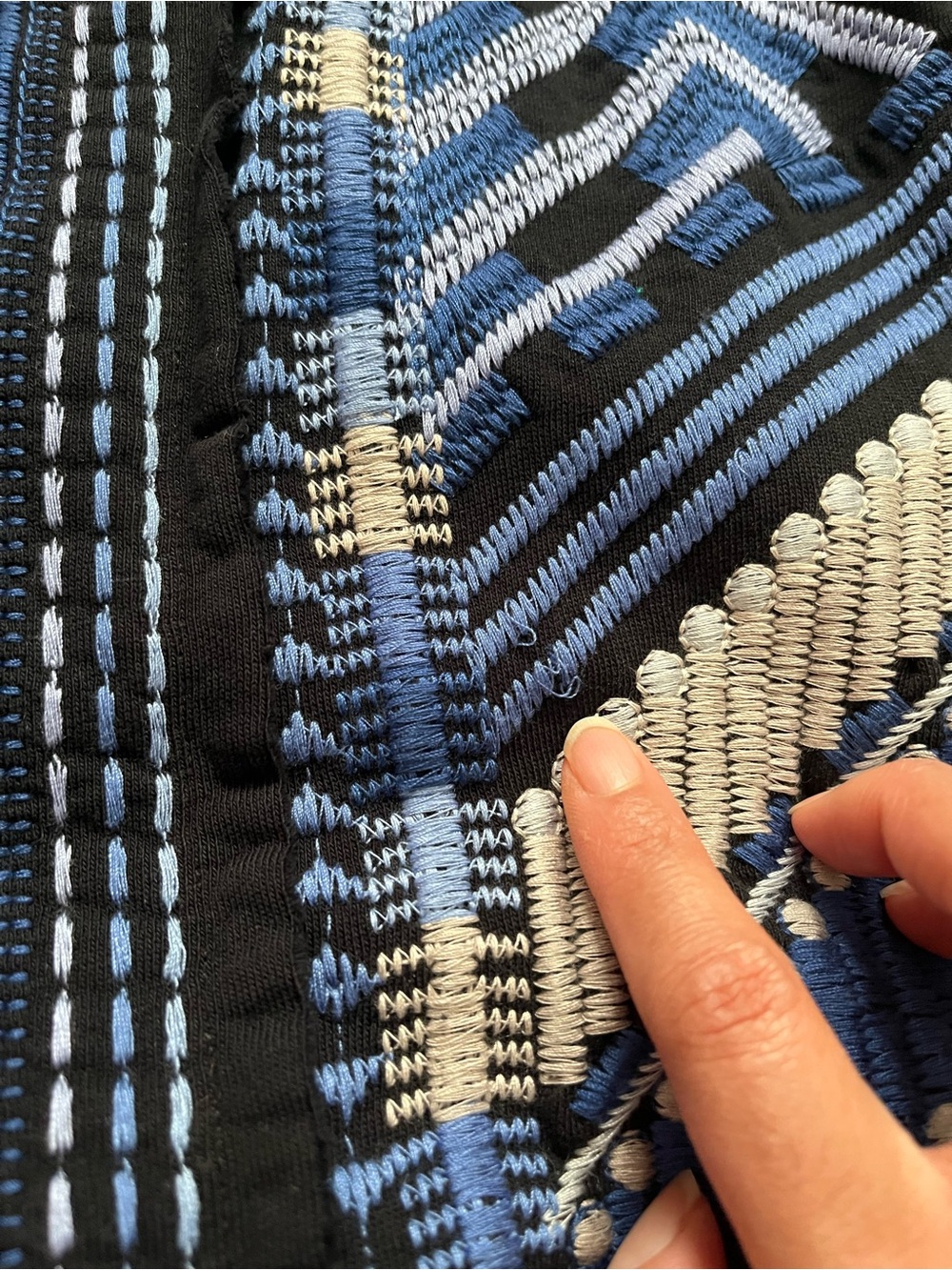 Johnny Was sz Small french Terry mixed media embroidered blue no button jacket - Picture 11 of 16
